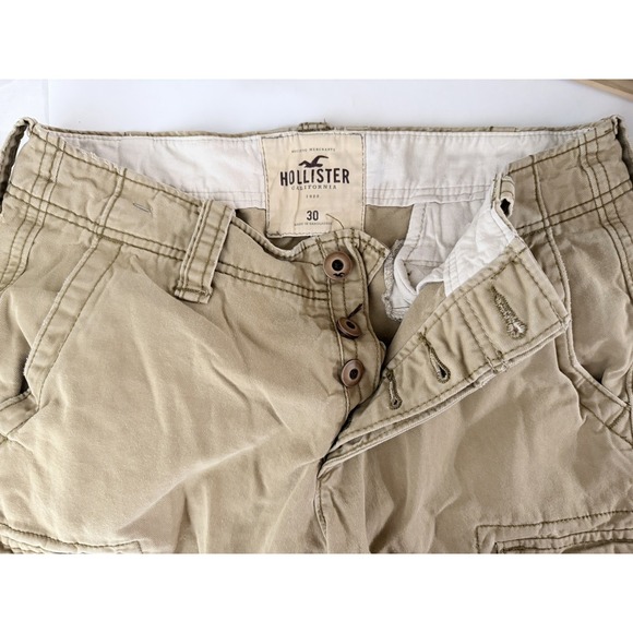 Hollister Y2K Style Cargo Shorts Mens Size 30 Khaki Button Up Utility Skater - Picture 3 of 9